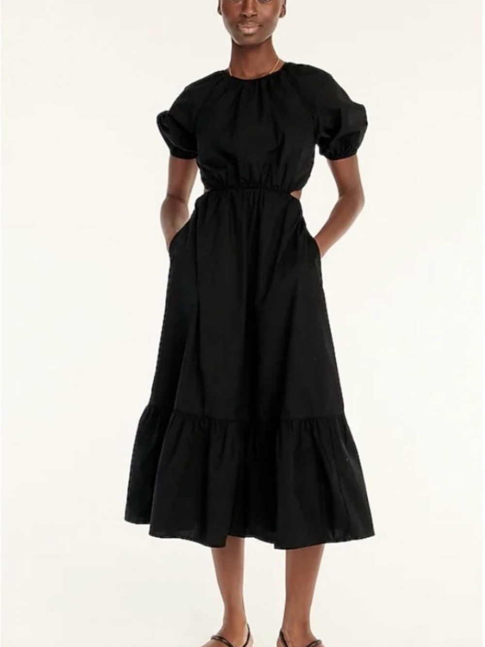 J.Crew NWT Black Cotton Cutout Puff Sleeve Midi Dress Size 10